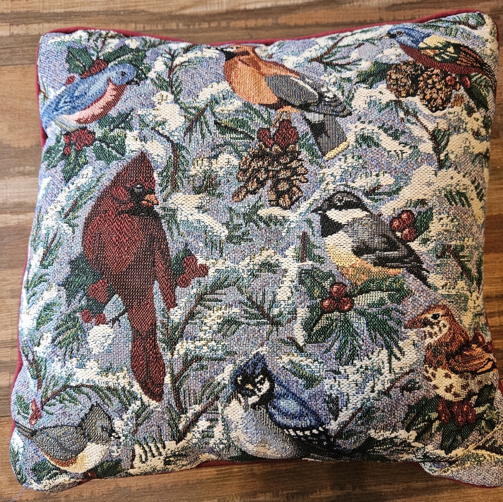 Goodwin Weavers Winter Birds Tapestry Pillow Cardinal Blue Jay Christmas
